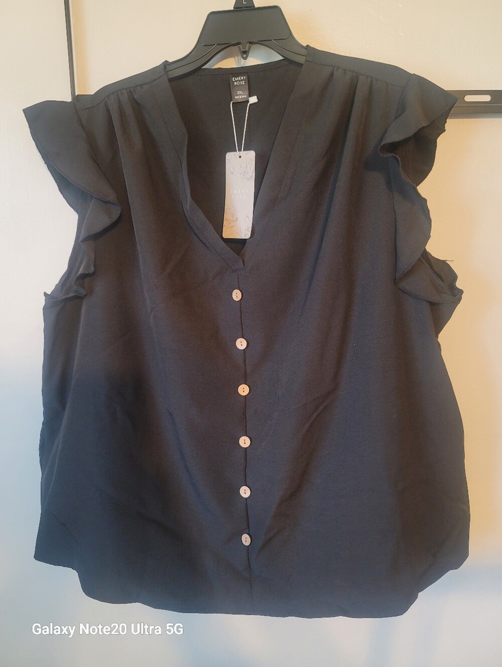 Black Ruffle Sleeve Button-Front Women's Top